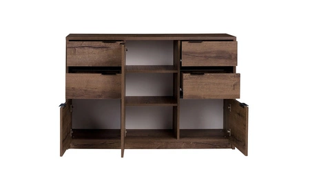 Meblościanka Denver dąb monastery / czarny połysk prosta forma meblościanki w nowoczesnym wydaniu trwałe metalowe uchwyty