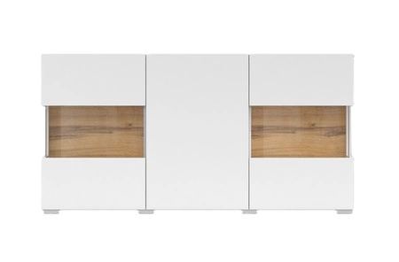 Komoda Ava 120 cm biała / dąb wotan z możliwością powieszenia idealna komoda do każdego wnętrza designerska komoda z przeszkleniem