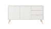 Komoda z szufladami Lante 163 cm biała gustowna komoda z ryflowanymi frontami wsparta na wysokich skośnych nogach stylowe uchwyty