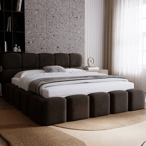 Łóżko tapicerowane Noe 160x200 czarne komfortowe łóżko z pojemnikiem na pościel gustowny zagłówek i zanóżek