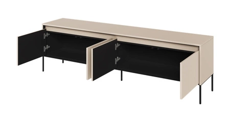 Szafka RTV Trend 193 cm beżowa nowoczesna szafka pod telewizor z metalową podstawą ryflowane fronty subtelne oświetlenie LED