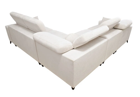 Narożnik z funkcją spania Penejos III Lux szary lewostronny komfortowy narożnik do salonu z wysuwanym podnóżkiem pojemnik na pościel