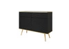 Komoda z szufladami Luxury 107 cm czarna stylowa komoda z ryflowanymi frontami korpus zwieńczony złotą listwą złote metalowe nogi