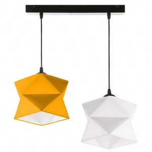 Lampa wisząca podwójna Quasar designerska lampa sufitowa do salonu lub kuchni z kolorowymi abażurami i czarną metalową podstawą