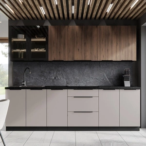 Zestaw mebli kuchennych Brianza / Tarraco 260 cm metalowe uchwyty krawędziowe szafki doskonale prezentują się w nowoczesnych wnętrzach