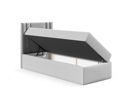 Łóżko kontynentalne Alia 90x200 turkusowe nowoczesny styl idealne łóżko do pokoju dziecięcego subtelne pionowe przeczycia na wezgłowiu