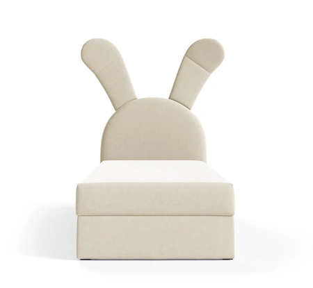 Łóżko kontynentalne Beti 100x200 beżowe wyjątkowe łóżko do pokoju dziecięcego uroczy wysoki zagłówek w kształcie króliczka