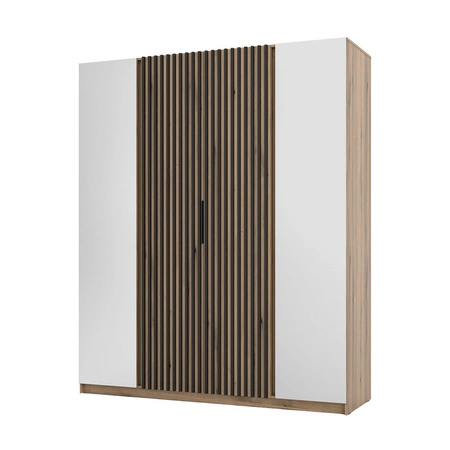 Szafa z lustrem Kastano XIV 200 cm dąb evoke elegancki design drzwi szafy ozdobione czarnymi lamelami szafa do przedpokoju