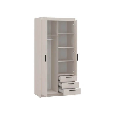 Szafa Rene 90 cm beż piaskowy nowoczesny design obrzeża wykończone ABS idealna szafa do sypialni lub garderoby pojemne szuflady