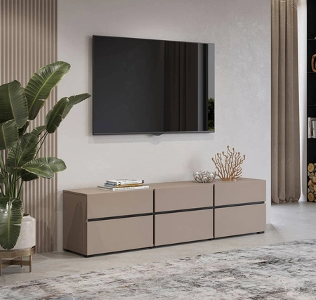 Szafka RTV Cross 180 cm ciemny beżowy nowoczesny design idealna szafka do salonu i pokoju dziennego geometryczny kształt