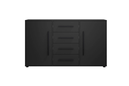 Komoda z szufladami Maxione 150 cm czarna elegancki i uniwersalny styl komody do sypialni lub salonu gustowne czarne uchwyty