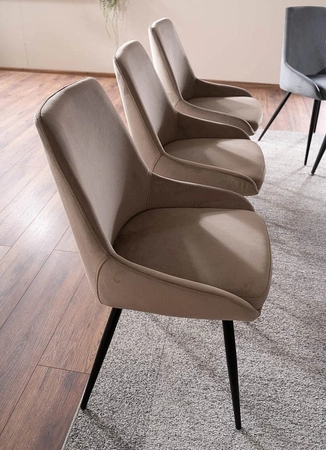 Krzesło tapicerowane Cobe ciemny beżowy nowoczesne oraz funkcjonalne krzesło do jadalni z metalowymi nogami