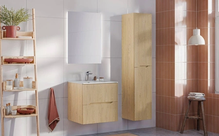 Szafka pod umywalkę Nordic Cremona 60 cm dąb cremona nowoczesna forma szafki do łazienki fronty ozdobione delikatnymi ryflowaniami