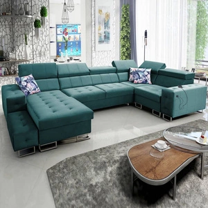 Narożnik z funkcją spania Hampton IV morski lewostronny funkcjonalny narożnik z dostawką która sprawdzi się jako podnóżek