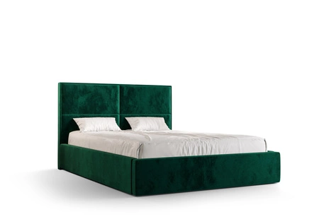 Łóżko tapicerowane Afrodyta 160x200 z pojemnikiem butelkowa zieleń w nowoczesnym skandynawskim stylu z wygodnym zagłówkiem