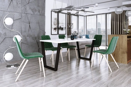 Stół Woburn 185x90 cm biały / czarny prosta forma mebla wzbogacona o stylowe czarne nogi w stylu loftowym blat odporny na rozlanie cieczy