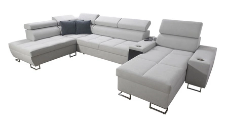 Narożnik z funkcją spania Dafni V wrzosowy / biały prawostronny velvet wygodny i komfortowy narożnik z regulowanymi zagłówkami