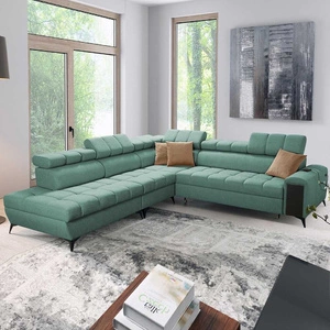 Narożnik z funkcją spania Bolmso IX miętowy lewostronny komfortowy narożnik do salonu z szufladą pojemniki na pościel stylowy design