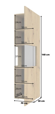 Witryna Ava 36 cm dąb artisan / czarny elegancka witryna do salonu z możliwością powieszenia prosta bryła idealna do każdego wnętrza