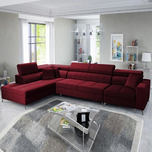 Narożnik z funkcją spania Nausa X bordowy lewostronny narożnik z dwoma pojemnikami na pościel wykonanie z tkaniny typu velvet