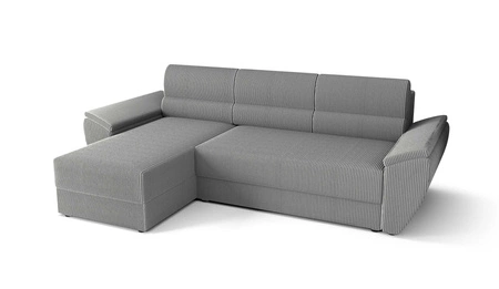 Narożnik z funkcją spania Fogu II szary popiel lewostronny stylowy narożnik z komfortowymi podłokietnikami i pojemnikiem na pościel