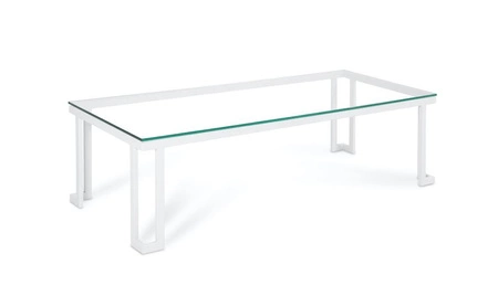 Stolik ogrodowy Ibiza 60x150 cm biały nowoczesny design duży stolik ze szklanym blatem doskonała propozycja na taras lub do altany