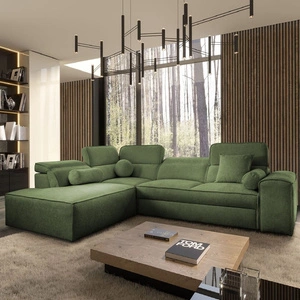 Narożnik z funkcją spania Viano VII zielony lewostronny modny i stylowy narożnik z regulowanymi zagłówkami ozdobne poduszki