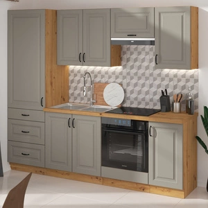 Zestaw mebli kuchennych Delos 240 cm szafki doskonale prezentują się we wnętrzach skandynawskich klasycznych oraz nowoczesnych