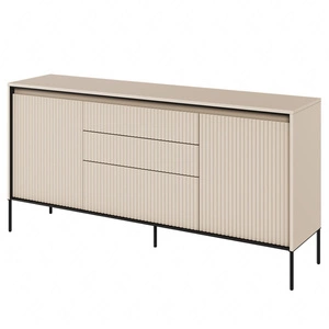 Komoda z szufladami Trend 166 cm beżowa funkcjonalna komoda o wyjątkowym designie ryflowane fronty z subtelnym oświetleniem