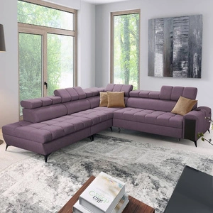 Narożnik z funkcją spania Bolmso IX fioletowy lewostronny komfortowy narożnik do salonu z szufladą pojemniki na pościel stylowy design