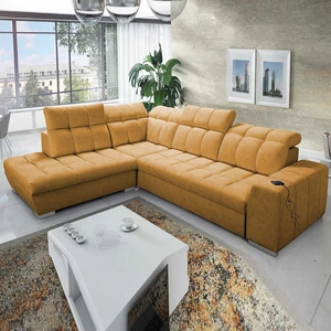 Narożnik z funkcją spania Luigi VII miodowy lewostronny komfortowy narożnik rozkładany utrzymany w nowoczesnej formie