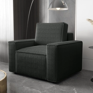 Fotel Nelo grafitowy klasyczny design w nowoczesnym wydaniu wygodny fotel do salonu prążkowana sztruksowa tkanina