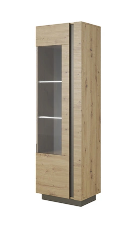 Witryna Adria 60 cm dąb artisan / szary grafit nowoczesny design obrzeża wykończone specjalną okleiną elementy z bezpiecznego szkła