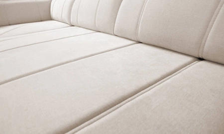 Narożnik z funkcją spania Cetara III błękitny lewostronny ergonomiczny narożnik z przesuwanym oparciem i regulowanymi zagłówkami