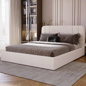Łóżko tapicerowane Apis 140x200 beżowe stylowe łóżko z pojemnikiem na pościel wygodny zagłówek zachwyca eleganckim designem