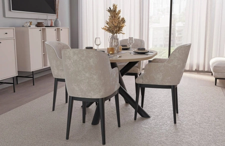 Stół Lyon 100x138 cm dąb lindberg / czarny stylowy stół do jadalni osadzony na designerskich nogach typu pająk regulacja wysokości