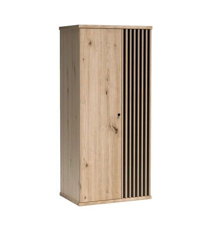 Szafa Cali 86 cm dąb artisan / czarny nowoczesny design mebla drzwi szafy ozdobione lamelami w kolorze dębu czarny uchwyt