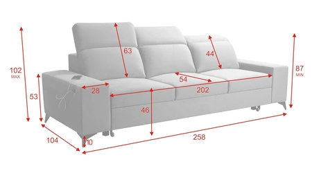 Sofa z funkcją spania Kelly beżowa stylowa sofa do salonu o prostym designie regulowane zagłówki welurowa tkanina