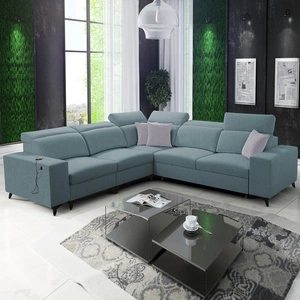 Narożnik z funkcją spania Kelly Sleek III arktyczny błękit lewostronny elegancki narożnik do salonu z dwoma pojemnikami na pościel