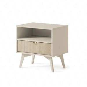Szafka nocna Wald beżowy / beż jodełka z szufladą idealna szafka do sypialni gustowny dekor jodełki na froncie szuflady