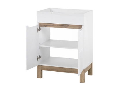 Szafka pod umywalkę Bali 60 cm biały połysk / dąb wotan wysokiej jakości szafka łazienkowa z półką stylowe frezowane uchwyty