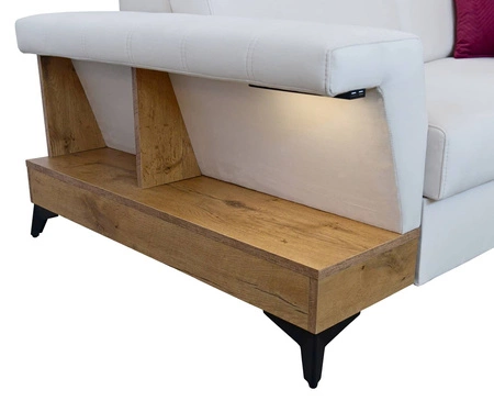 Narożnik z funkcją spania Bresso brązowy / czarny prawostronny narożnik z praktyczną półką w kolorze dąb lancelot regulowane zagłówki