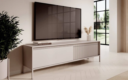Szafka RTV Sesti 187 cm beżowa oryginalny design szafka pod telewizor w stylu industrialnym idealna szafka do odważnych aranżacji