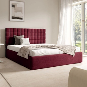 Łóżko tapicerowane Graso 140x200 bordowe nowoczesne i eleganckie łóżko gustowny symetryczny wzór na wezgłowiu pojemnik na pościel