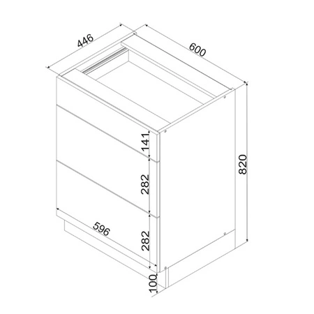 Szafka kuchenna stojąca z szufladami Clara D60 S/3 pojemna szafka odporna na działanie wilgoci i uszkodzenia metalowe uchwyty
