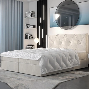 Łóżko kontynentalne Arvada 140x200 beżowe w nowoczesnym skandynawskim stylu z tapicerowanym zagłówkiem