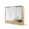 Szafa przesuwna z lustrem Arti 250 cm dąb artisan funkcjonalna szafa do przedpokoju z szufladami duże lustra podkreśla oświetlenie LED