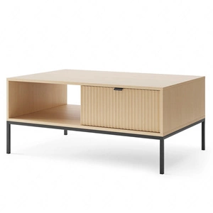 Stolik kawowy Lovro dąb vicenza stylowy stolik z szufladami blat odporny na rozlane ciecze dekoracyjne ryflowania metalowe dodatki