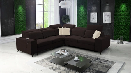 Narożnik z funkcją spania Kelly Sleek III brązowy lewostronny elegancki narożnik do salonu z dwoma pojemnikami na pościel