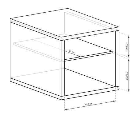 Szafka nocna Fonti dąb karmel elegancka szafka z szufladą czarne uchwyty krawędziowe geometryczne kształty misterne zdobienie w postaci jodełki